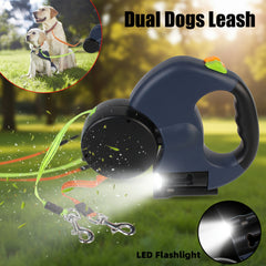 Retractable 360 Swivel Dog Leash for Small Dogs- Reflective Dual Leash with Light