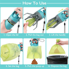 Portable Lightweight Eight-claw Dog Pooper Scooper with Built-in Poop Bag Dispenser